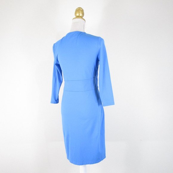 Talbots Womens Petite Solid Blue V-neck Faux Wrap Sheath Dress Size SP - Picture 7 of 9